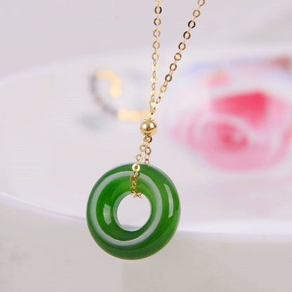 Mythstone Round Cyan Jade Healing 14K Gold Necklace Pendant