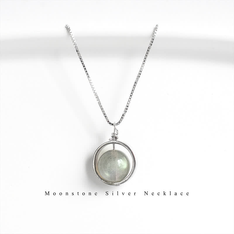 Mythstone 925 Sterling Silver Moonstone Love Planet Rotatable Pattern Necklace Pendant