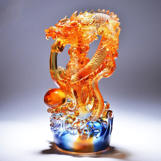 Mythstone Feng Shui Dragon Handmade Liuli Crystal Art Piece Success Home Office Decoration