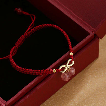 Mythstone Strawberry Quartz Crystal Endless Knot Love Healing Red String Weave Bracelet