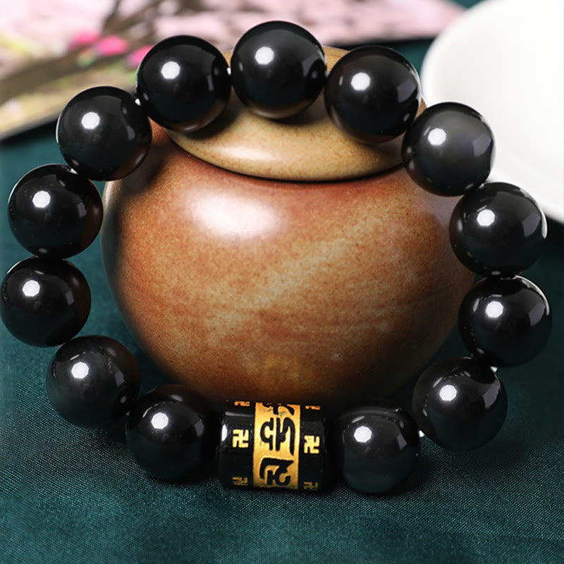 Mythstone Rainbow Obsidian Om Mani Padme Hum Swastika Positive Bracelet