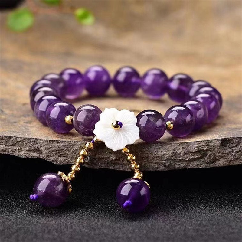 MythStone Natural Amethyst Crystal Flower Spiritual Healing Bracelet