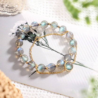 Mythstone 14k Gold Plated Natural Moonstone Healing Love Bracelet