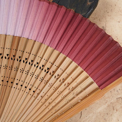 Mythstone Solid Color Gradient Hollow Engraved Handheld Bamboo Folding Fan