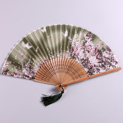 Mythstone Butterfly Flowers Handheld Bamboo Folding Fan