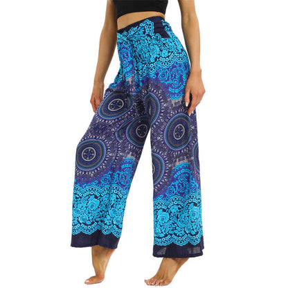 Mythstone Bohemian Mandala Flower Lace-up Wide Leg Pants Women's Yoga Pants