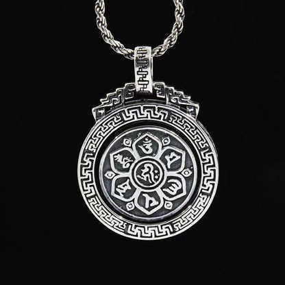 Mythstone Tibetan Om Mani Padme Hum Double Dorje Vajra Rotatable Purity Peace Necklace Pendant