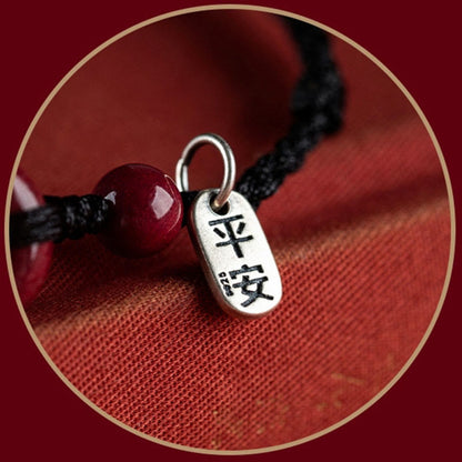 Mythstone Handmade Cinnabar Peace Buckle Safe and Healthy Charm Blessing String Bracelet Anklet