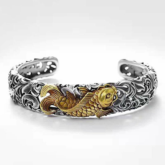 Mythstone Koi Fish Grass Pattern Prosperity Wealth Bracelet Bangle