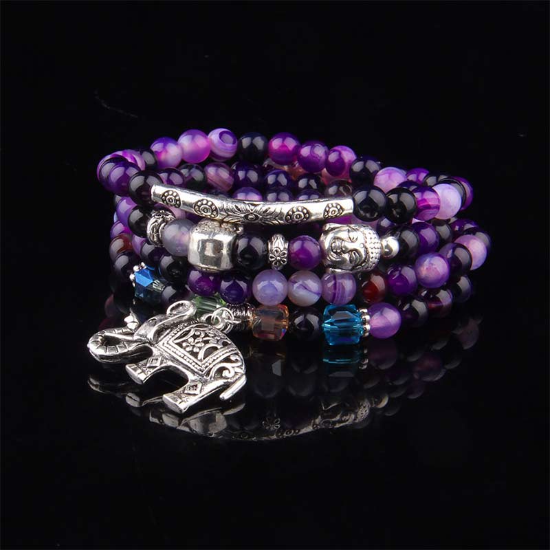 MythStone Natural Agate Elephant Buddha Hope Bracelet