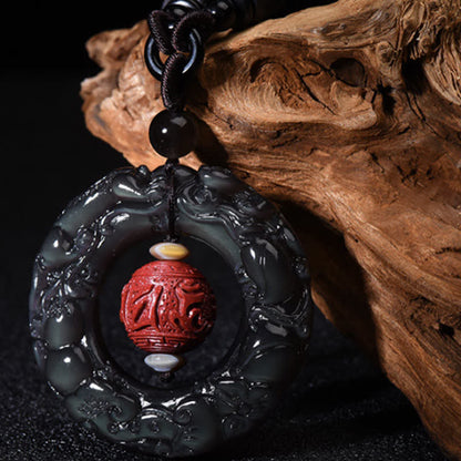 Mythstone FengShui Natural Rainbow Obsidian PiXiu Cinnabar Healing Necklace Pendant