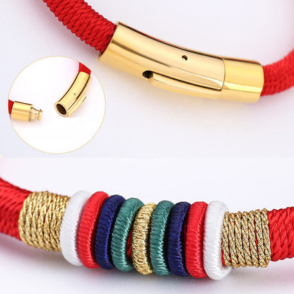 Pulsera trenzada de cinco elementos con nudo King Kong colorido tibetano hecha a mano Mythstone