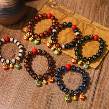 Mythstone Gold Swallowing Beast Family Colorful Cinnabar Bead Bracelet