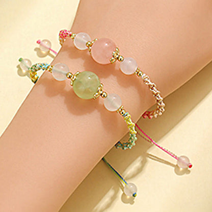 Mythstone Strawberry Quartz Pink Crystal Prehnite White Agate Bead Healing Rope Bracelet