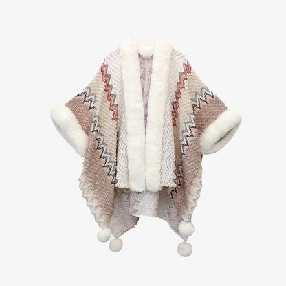 Mythstone Tibetan Multicolored Wavy Lines Knitted Striped Shawl Coat Winter Cozy Travel Scarf Wrap