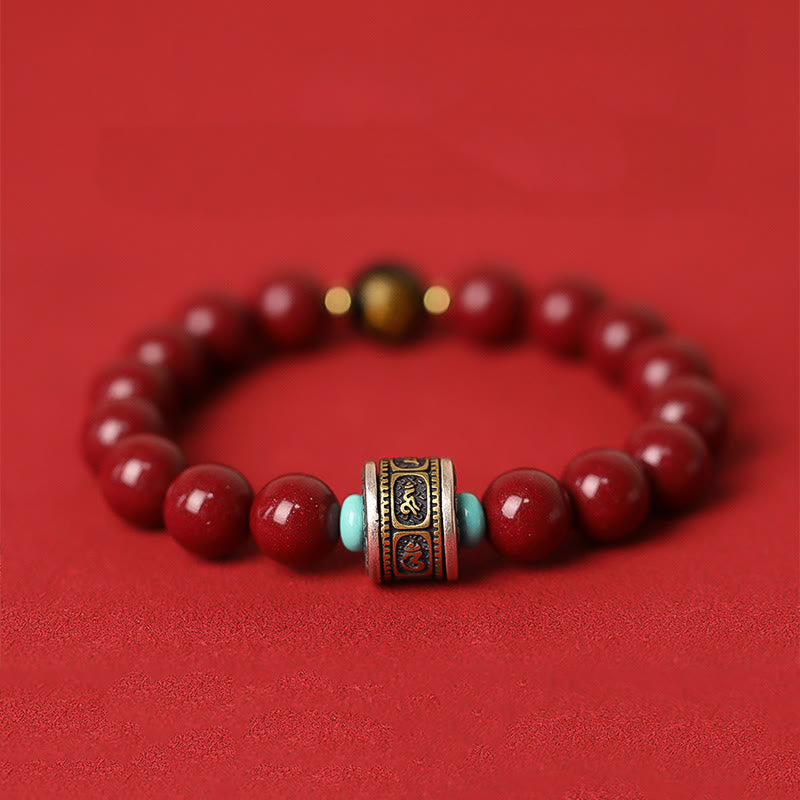 Mythstone 925 Sterling Silver Chinese Zodiac Natal Buddha Cinnabar Om Mani Padme Hum Calm Bracelet