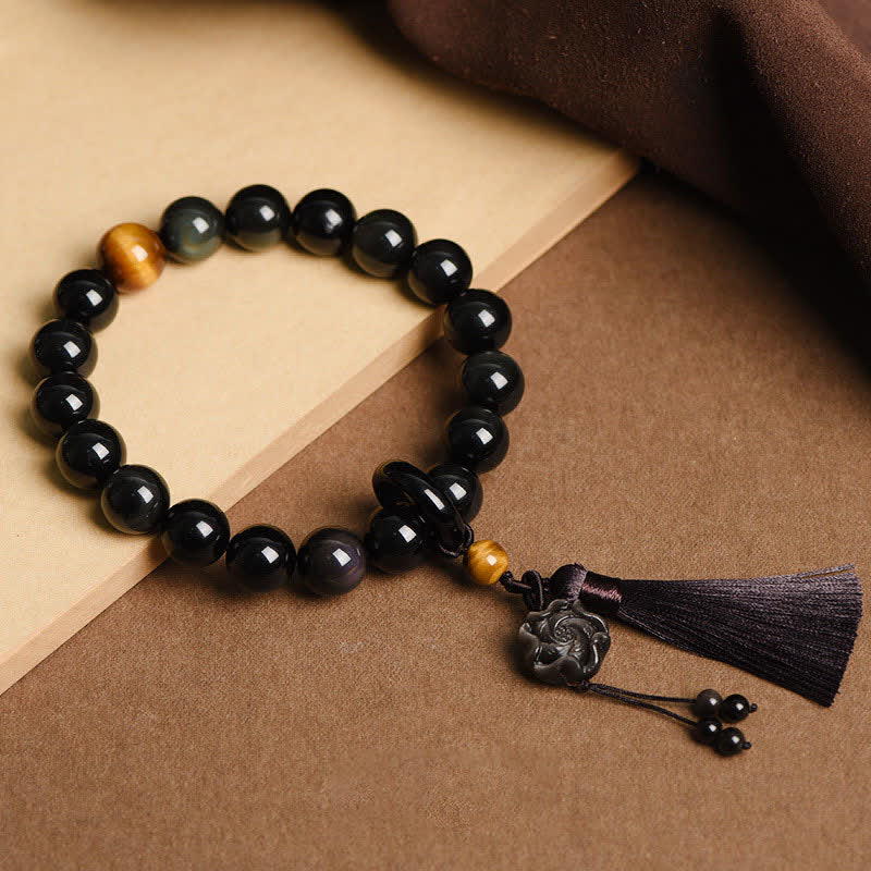 Mythstone Natural Black OMythstoneidian Lion Wrist Mala Protection Tassels Pocket Mala Car Decoration