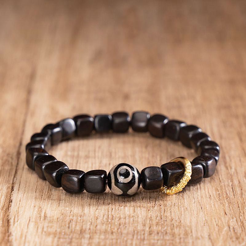 Mythstone Tibetan Ebony Wood Dzi Bead Balance Calm Bracelet