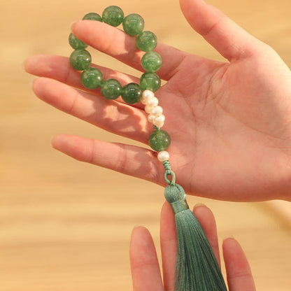 Mythstone Green Strawberry Quartz Pearl Soothing Wrist Mala