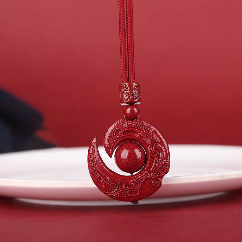 Mythstone One's Luck Improves Design Patern Natural Cinnabar Concentration Necklace Pendant