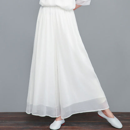 Mythstone Embroidery Chiffon Cheongsam Midi Dress Wide Leg Pants Meditation Zen Practice Clothing