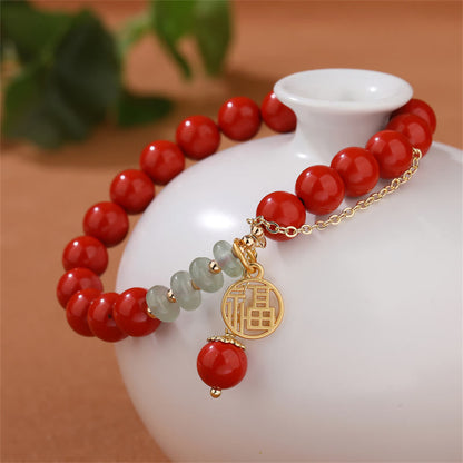 Mythstone Cinnabar Auspicious Fu Character Jade Calm Bracelet