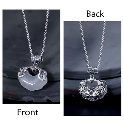 Mythstone 925 Sterling Silver Natural Chalcedony Lock of Good Wishes Koi Fish Luck Necklace Pendant