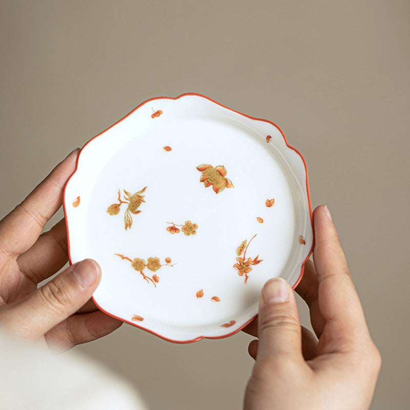 Mythstone White Porcelain Flowers Ceramic Gaiwan Sancai Teacup Kung Fu Tea Cup And Saucer With Lid