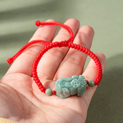 Mythstone Handmade Natural Jade PiXiu Protection King Kong Knot Braided String Bracelet