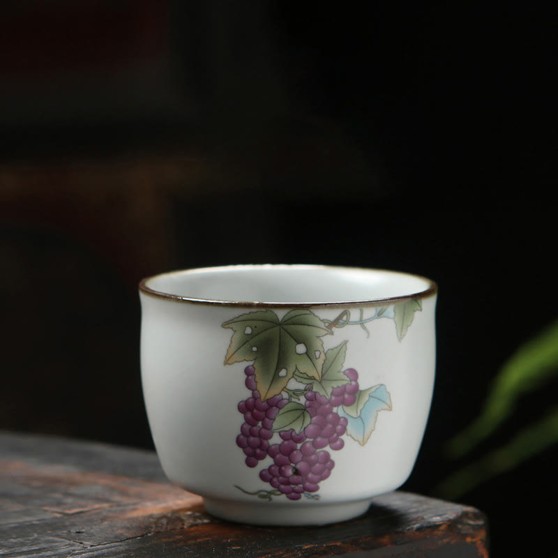 Mythstone Loquat Lychee Snow Scenery Landscape Grape Apple Ceramic Teacup Kung Fu Tea Cup