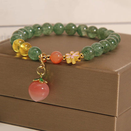 Mythstone Natural Green Strawberry Quartz Love Peach Charm Bracelet