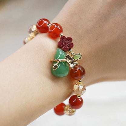 Mythstone Natural Red Agate Green Agate Gourd Cinnabar Flower Beads Confidence Bracelet