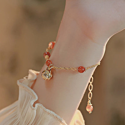 Mythstone Red Agate Bell Charm Confidence Chain Bracelet