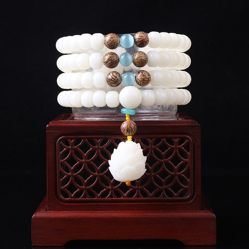 Mythstone White Bodhi Seed Mala 108 Beads Luck Bracelet