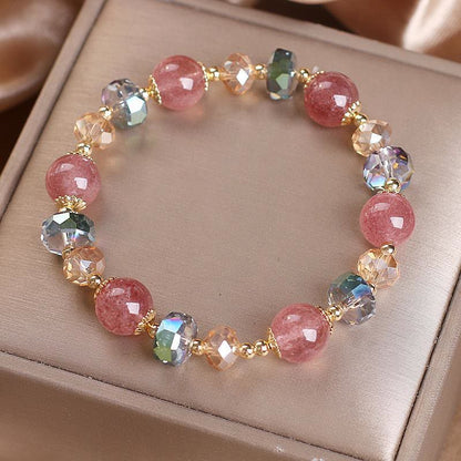 Mythstone Natural Strawberry Quartz Colorful Crystal Positive Bracelet