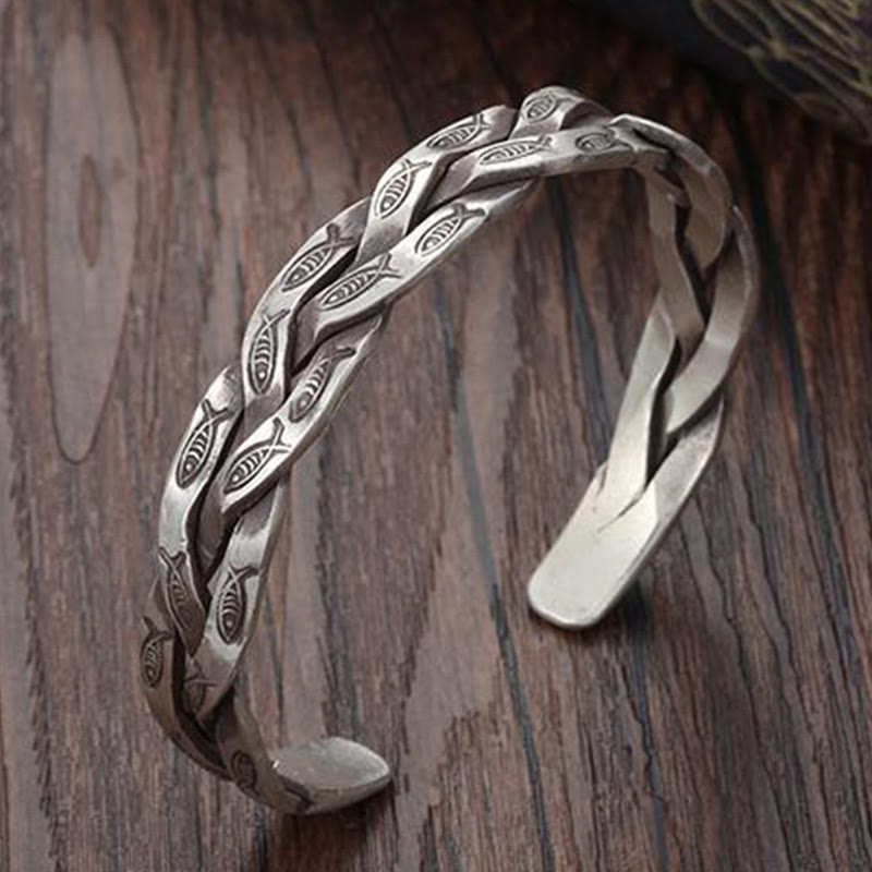 Mythstone Koi Fish Twisted Design Luck Wealth Cuff Bracelet Bangle