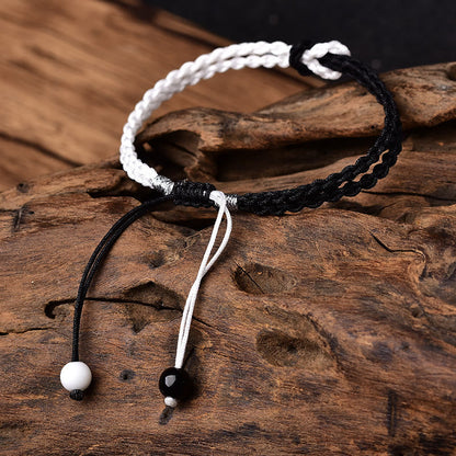 Mythstone Handmade Black White Rope Braided Healing Bracelet