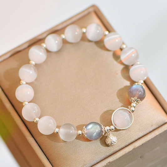 Mythstone 925 Sterling Silver Cat Eye Moonstone Love Support Bracelet