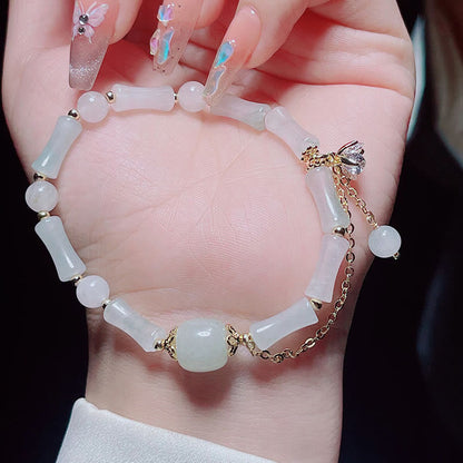 Mythstone Tianshan White Jade Bamboo Pattern Luck Blessing Bracelet