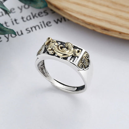 Mythstone 925 Sterling Silver PiXiu Luck Wealth Adjustable Ring