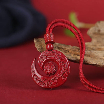 Mythstone One's Luck Improves Design Patern Natural Cinnabar Concentration Necklace Pendant