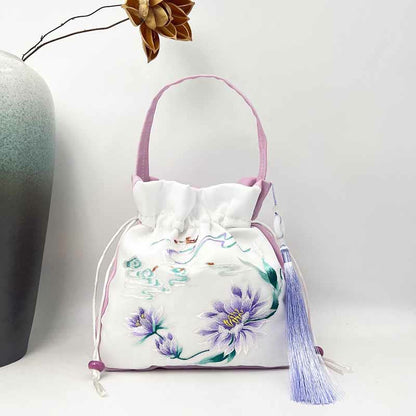 Mythstone Suzhou Embroidery Rabbit Lotus Epiphyllum Peony Magnolia Silk Tote Crossbody Bag Shoulder Bag Handbag