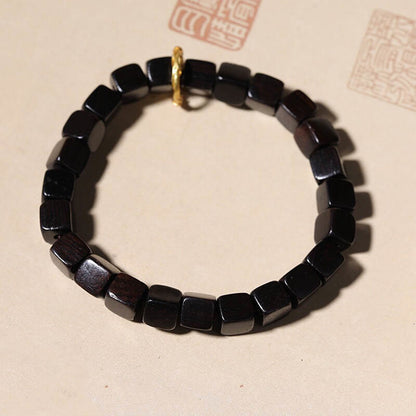 Mythstone Tibetan Ebony Wood Square Beads Peace Calm Bracelet