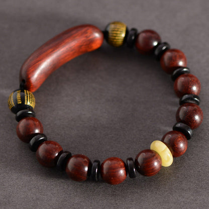 Mythstone Small Leaf Red Sandalwood Om Mani Padme Hum Engraved Protection Bracelet