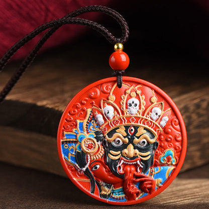 Mythstone Zakiram Goddess of Wealth Painted Cinnabar Blessing Necklace Pendant