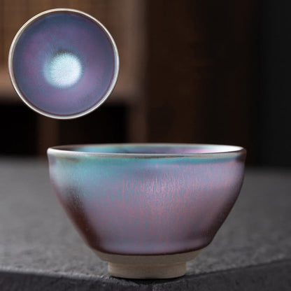 Mythstone Chinese Purple Pink Blue Jianzhan Kiln Change Porcelain Teacup Kung Fu Tea Cup