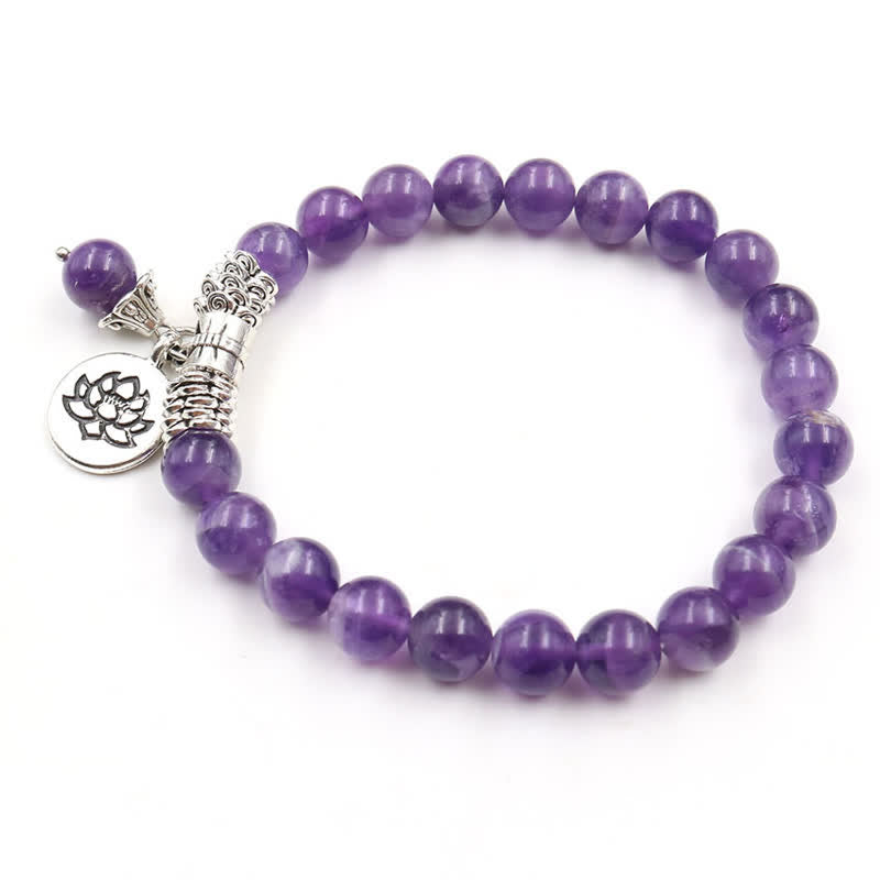 Mythstone Amethyst Crystal Lotus Healing Balance Bracelet