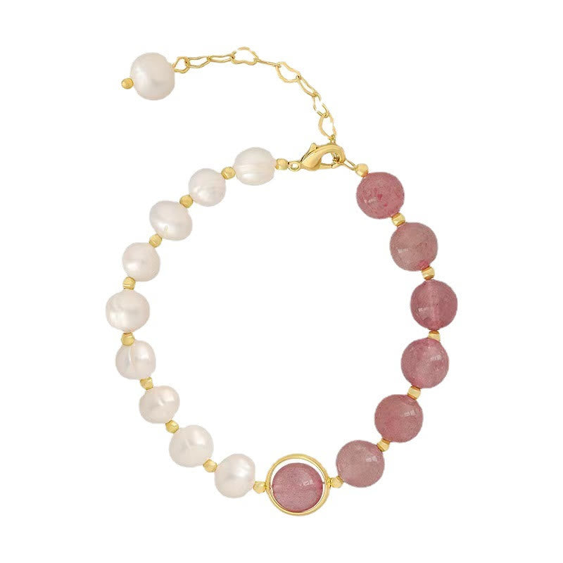 Mythstone Natural Strawberry Quartz Pearl Love Positive Chain Bracelet