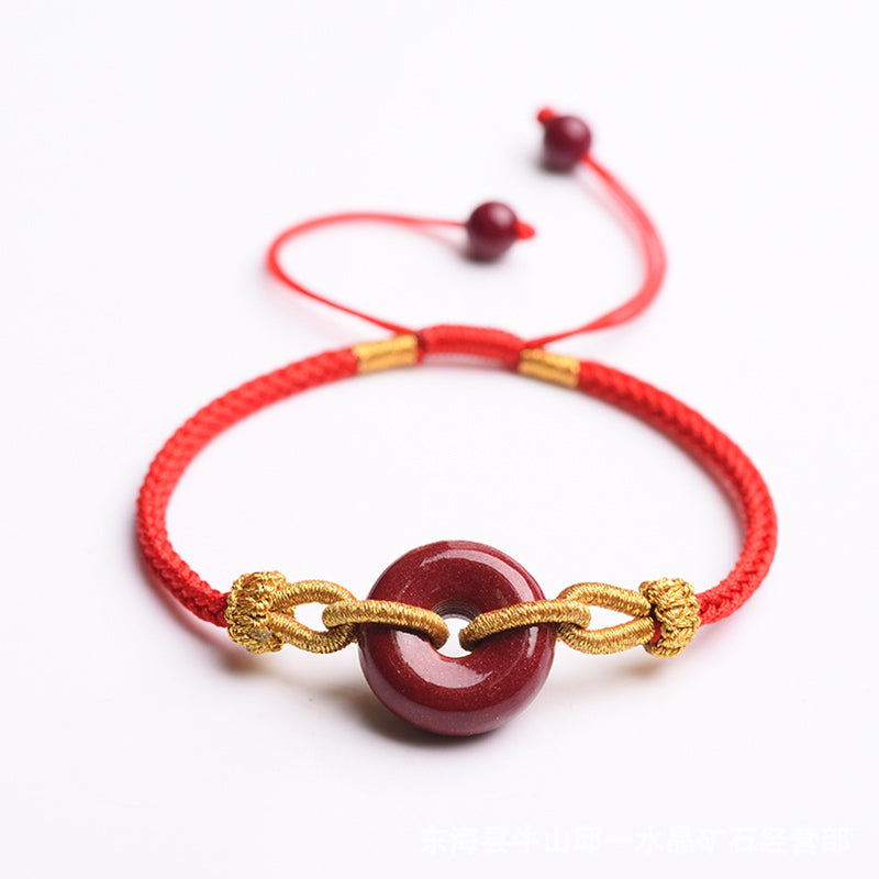 Mythstone Handcrafted Cinnabar Peace Buckle Pattern Concentration Braided Bracelet