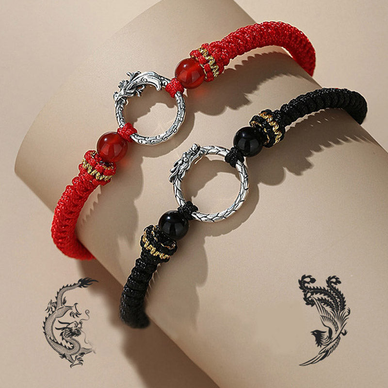 Mythstone Handmade 925 Sterling Silver Year of the Dragon Phoenix Peace Buckle Luck Couple Bracelet